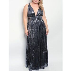 Gunmetal Gray Sequin Formal Dress